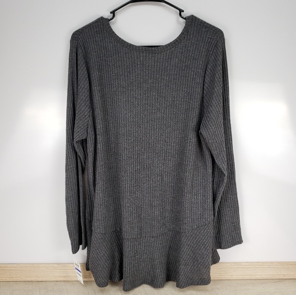 Style & Co V-Neck Thermal Top Grey Thunder Sz XL - Picture 2 of 5